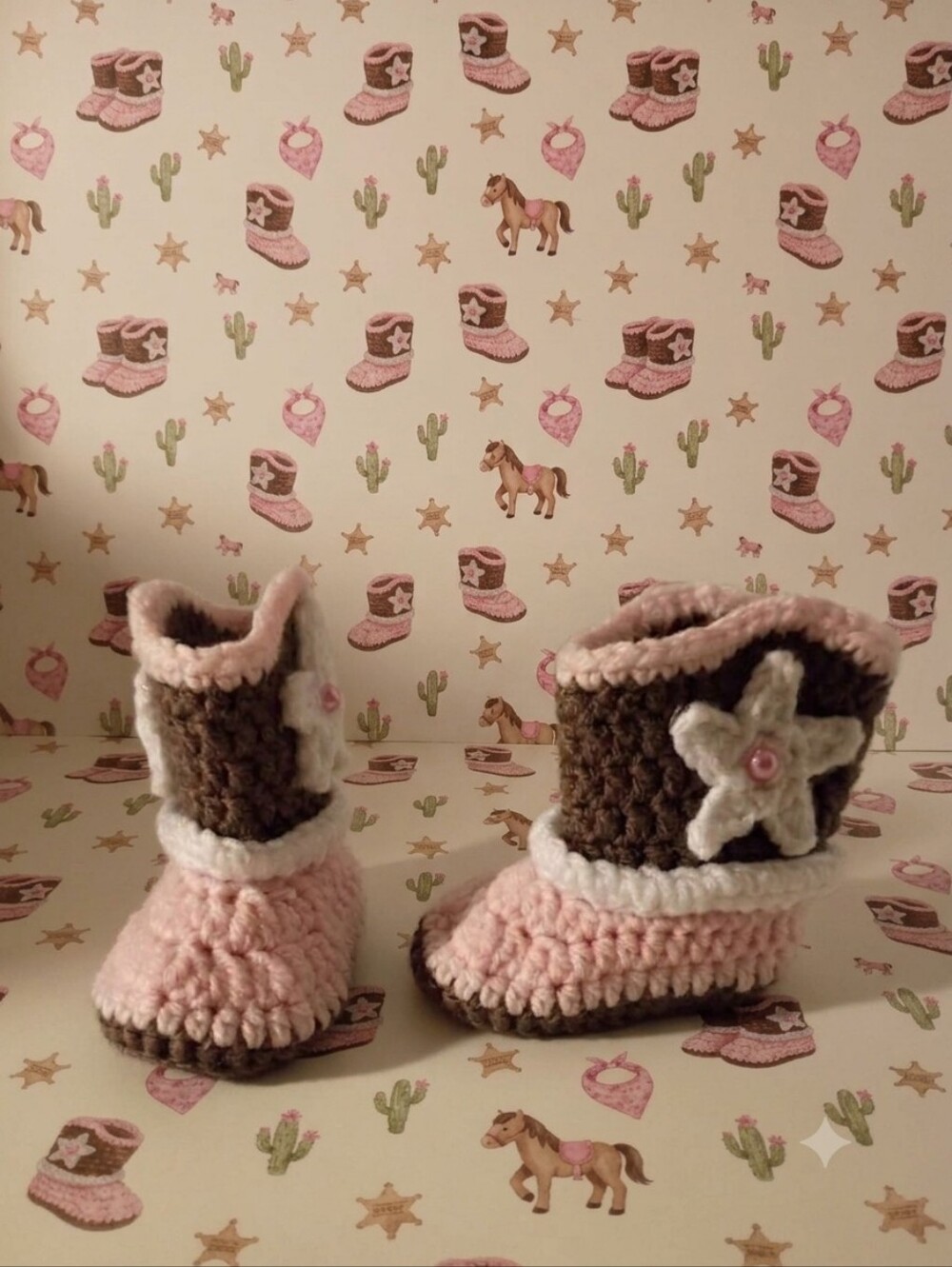Handmade Crochet Baby Pink Cowgirl Booties 0-3 Months